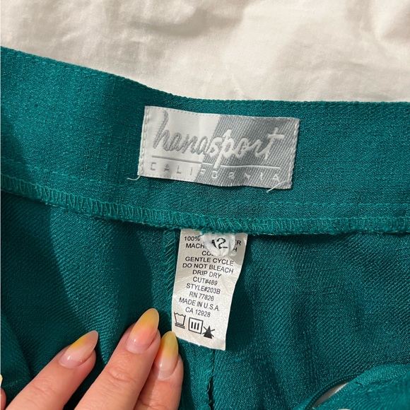 Vintage emerald green flowy trousers - Picture 5 of 6